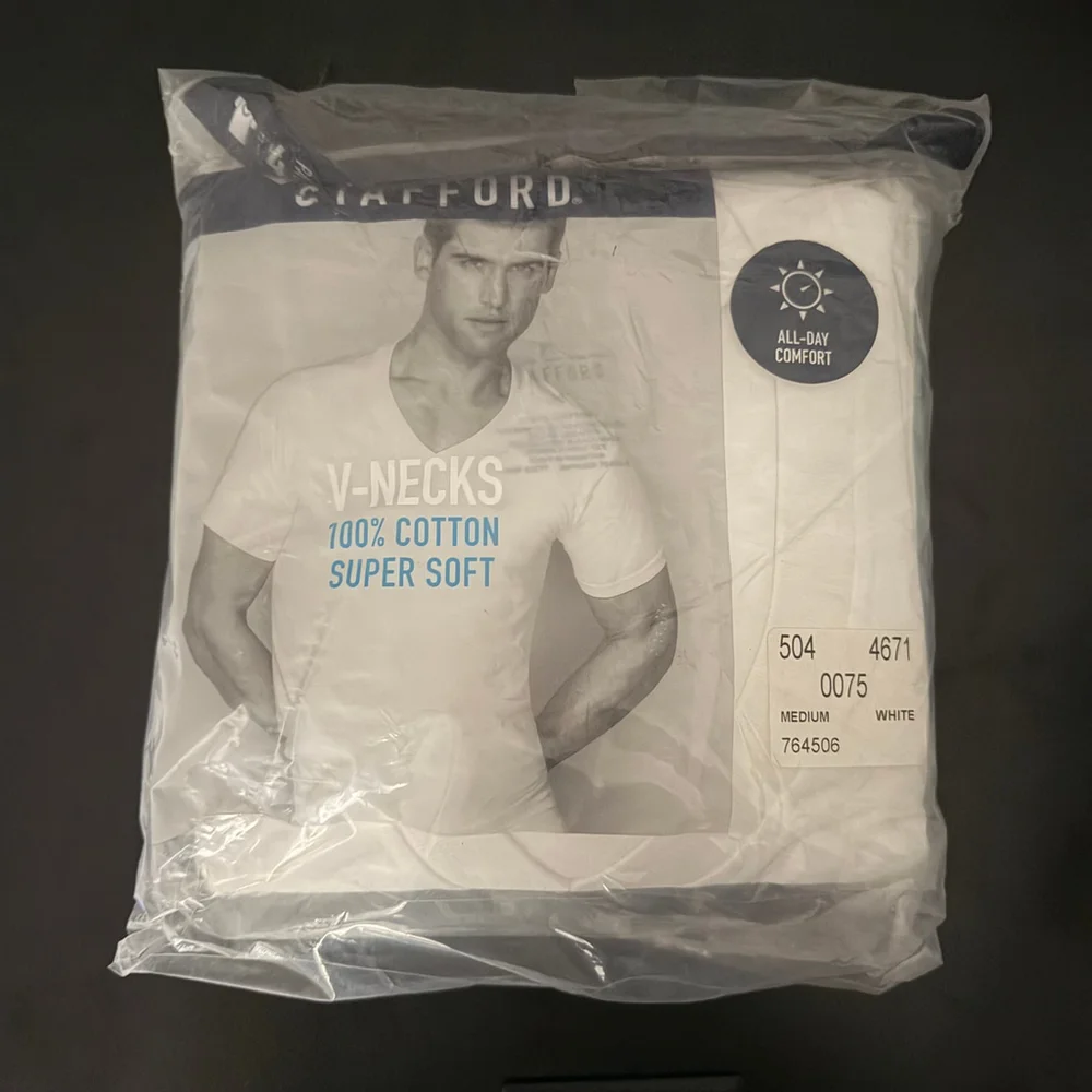 Stafford Super Soft Cotton Mens 4 Pack Short Sleeve V Neck T-Shirt White Medium